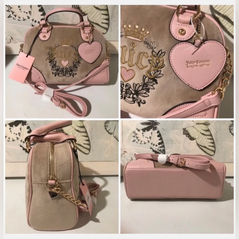 Y2K Juicy Couture Heritage Bowler Velour Bag Pink Gold Hardware NWT Top Handle
